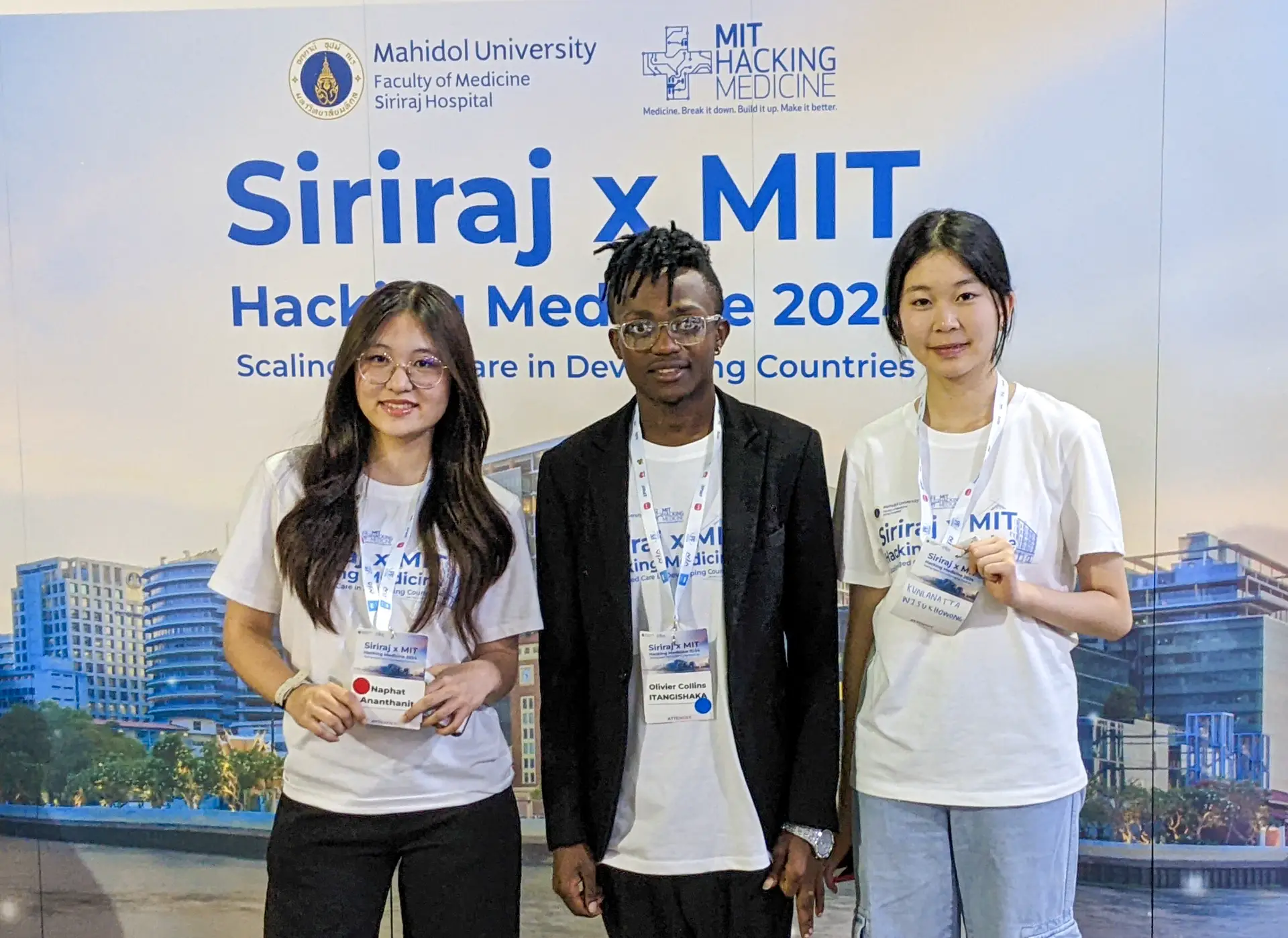 Olivier Itangishaka poses for a photo with fellow participants after winning at the MIT hackathon in Bangkok